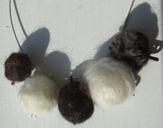 Plus Leicester Longwool Felted Beads, the breed of sheep brought by George Washington to America.  Roving from Hopping Acres, Bruceton Mills, West Virginia